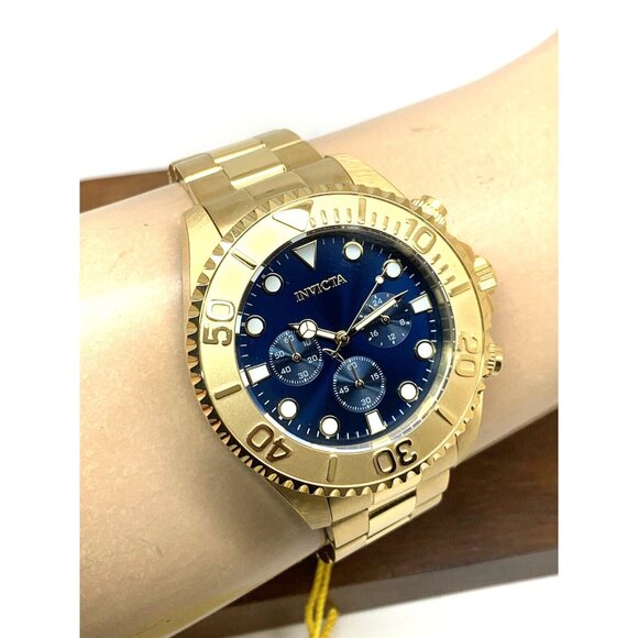 Invicta Men's Watch 36974 Pro Diver Quartz Chronograph Gold Steel Blue Dial 47mm - Picture 12 of 15